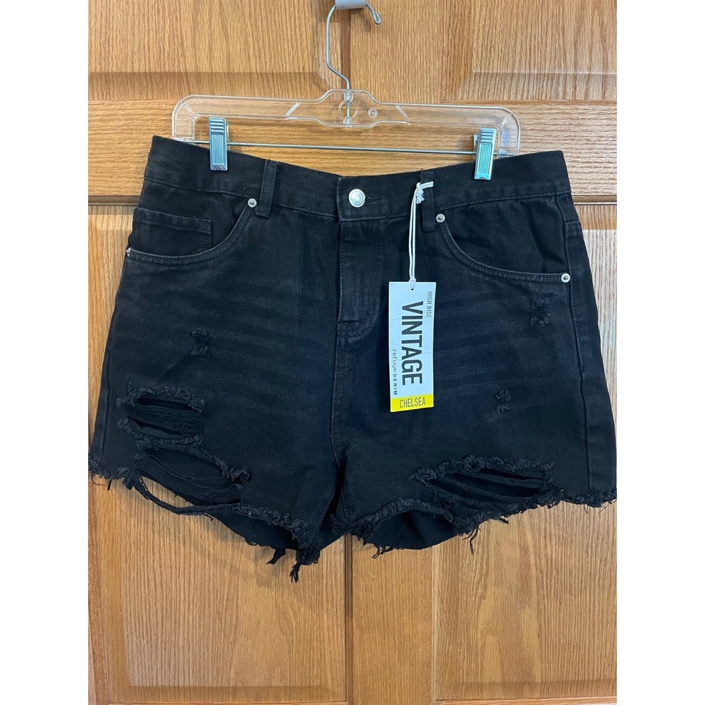 NWT Refuge Vintage HiRise Black Shorts  Size11 Distressed Denim Beach Grunge 00s